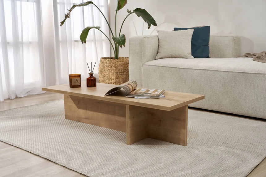 Couchtisch Harbor aus melaminbeschichteter Spanplatte in Saphir-Eiche, 120×45×30 cm von Hanah Home – Bild 2