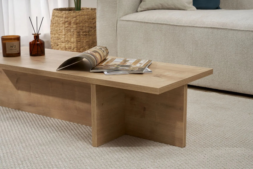Couchtisch Harbor aus melaminbeschichteter Spanplatte in Saphir-Eiche, 120×45×30 cm von Hanah Home – Bild 4
