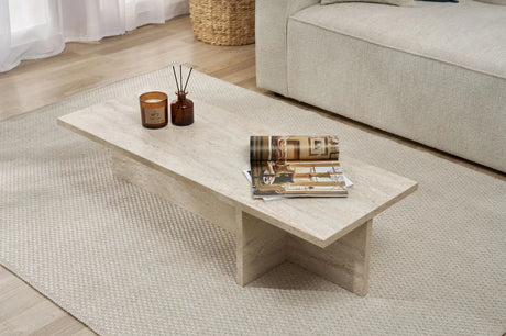 Couchtisch Harbor aus melaminbeschichteter Spanplatte in Travertin, 120×45×30 cm von Hanah Home – Bild 3