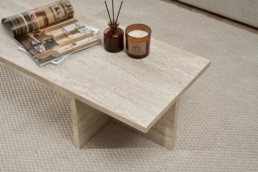 Couchtisch Harbor aus melaminbeschichteter Spanplatte in Travertin, 120×45×30 cm von Hanah Home – Bild 5