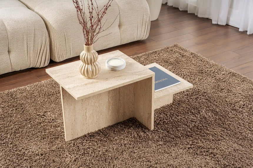 Couchtisch Harmony aus melaminbeschichteten Holz in Travertin, 80×40×40 cm von Hanah Home – Bild 1