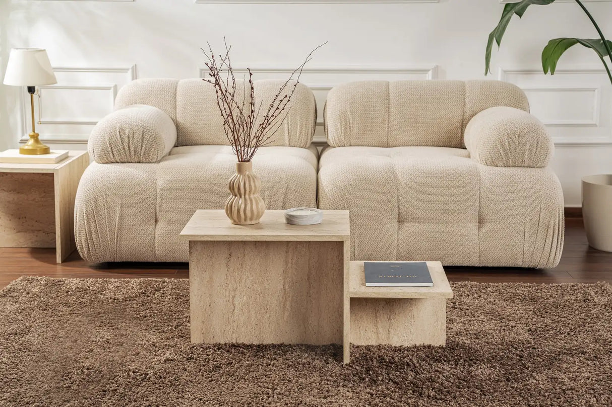 Couchtisch Harmony aus melaminbeschichteten Holz in Travertin, 80×40×40 cm von Hanah Home – Bild 2