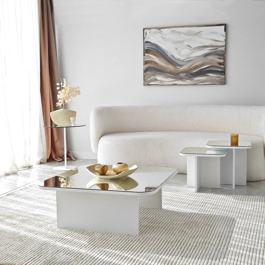 Couchtisch Jazz aus melaminbeschichteten Holz in Weiß, 80×80×30cm von Hanah Home – Bild 3