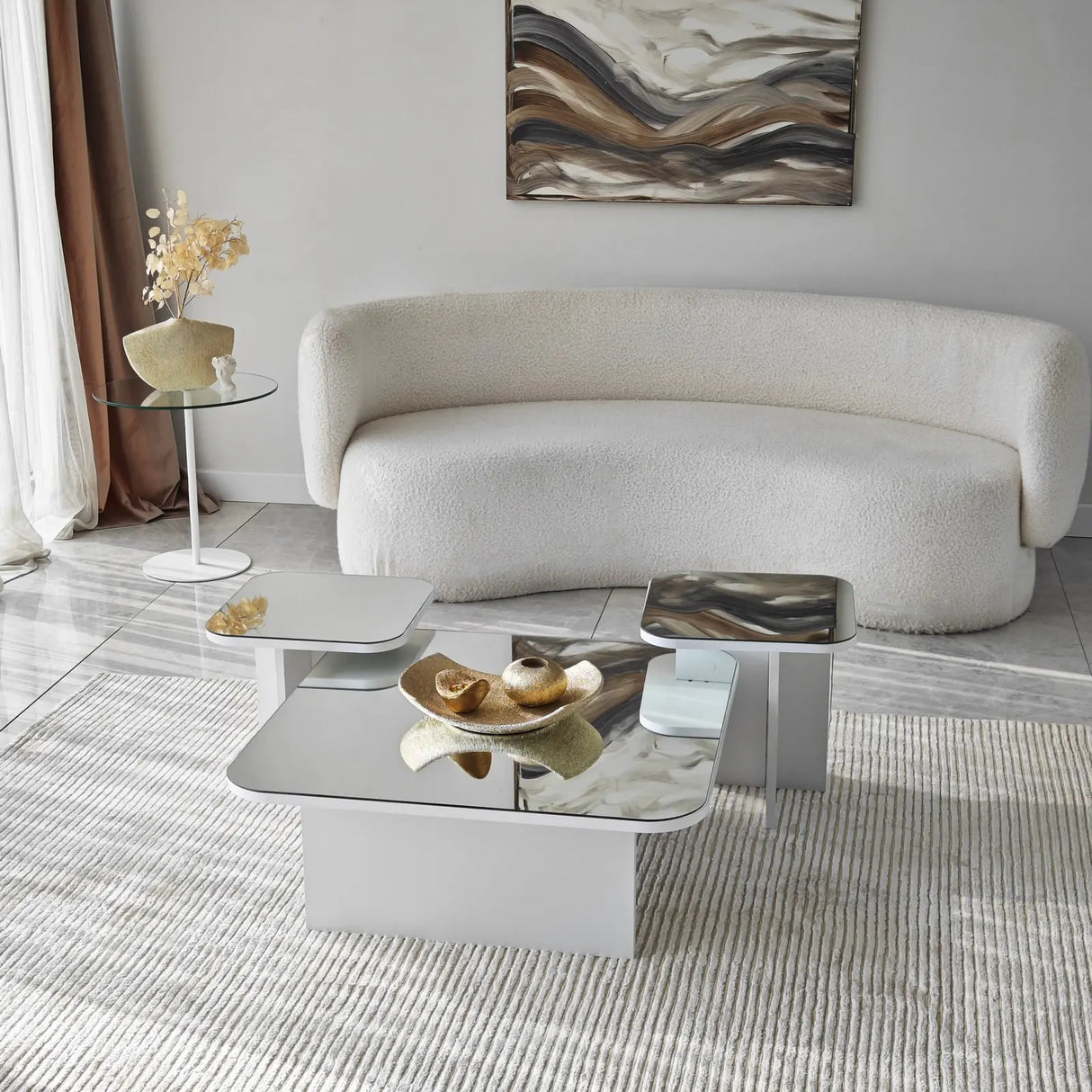 Couchtisch Jazz aus melaminbeschichteten Holz in Weiß, 80×80×30cm von Hanah Home – Bild 4