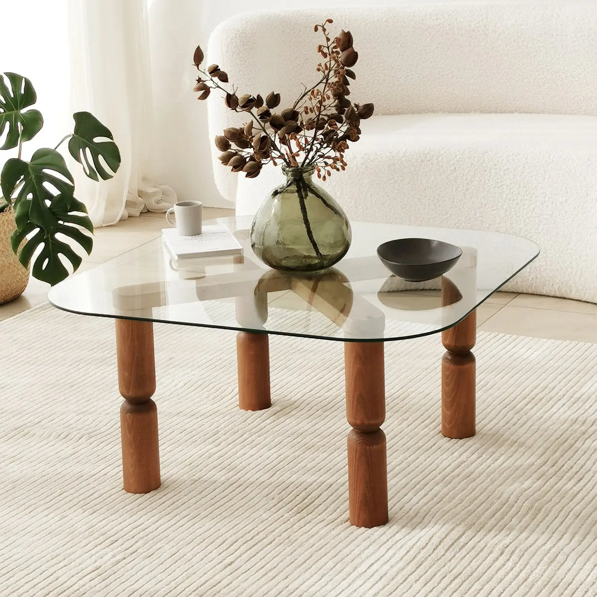 Couchtisch Kei aus Buchenholz und gehärtetem Glas, 80×80×40 cm von Hanah Home – Bild 1