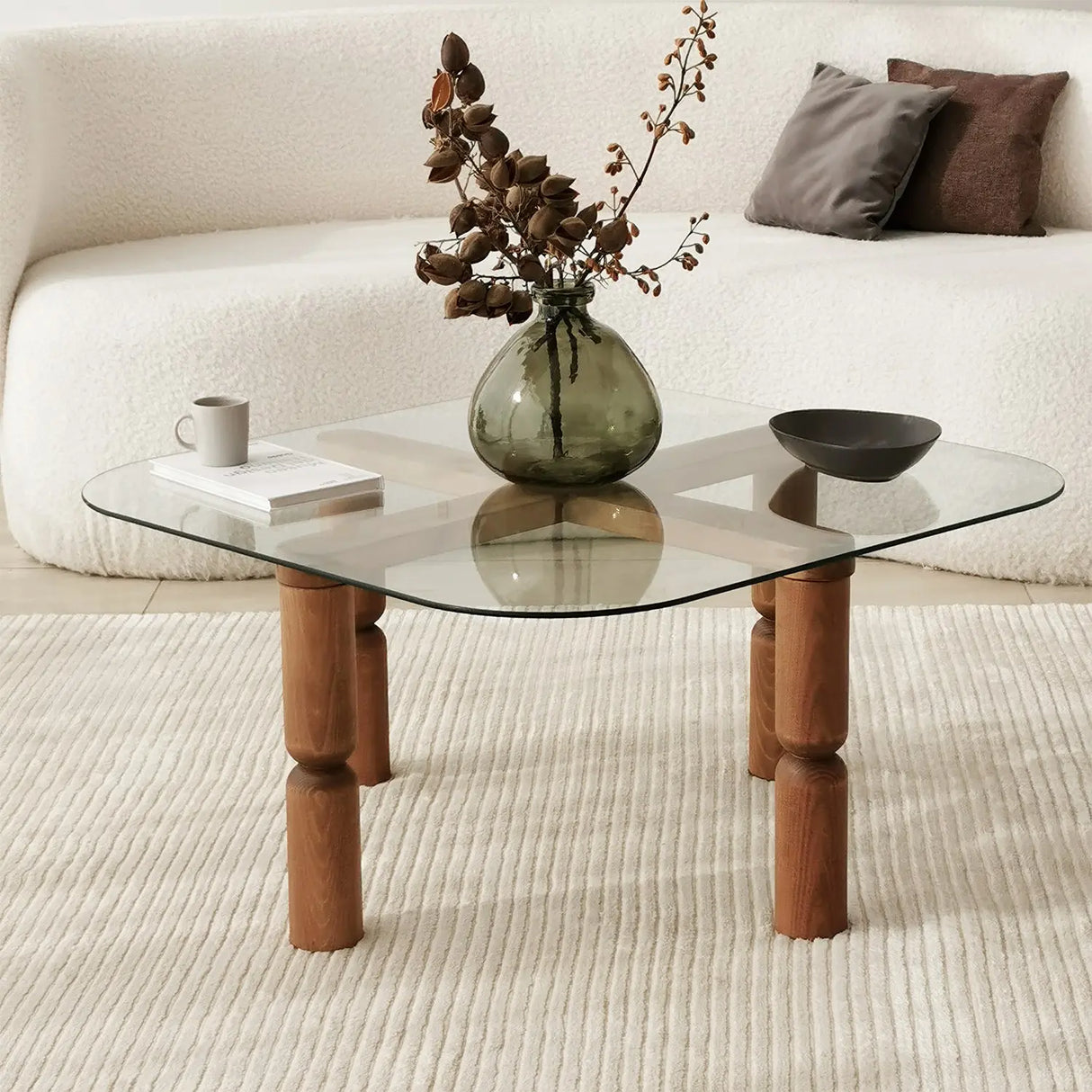 Couchtisch Kei aus Buchenholz und gehärtetem Glas, 80×80×40 cm von Hanah Home – Bild 2