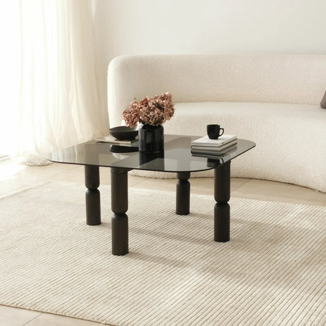 Couchtisch Kei aus Buchenholz und gehärtetem Glas in Anthrazit und Rauch, 80×80×40 cm von Hanah Home – Bild 5