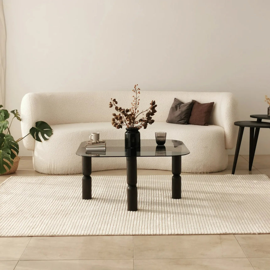 Couchtisch Kei aus Buchenholz und gehärtetem Glas in Anthrazit und Rauch, 80×80×40 cm von Hanah Home – Bild 6