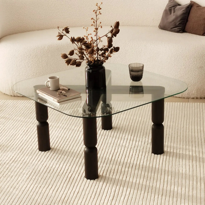 Couchtisch Kei aus Buchenholz und gehärtetem Glas in Anthrazit und Transparent, 80×80×40 cm von Hanah Home – Bild 1