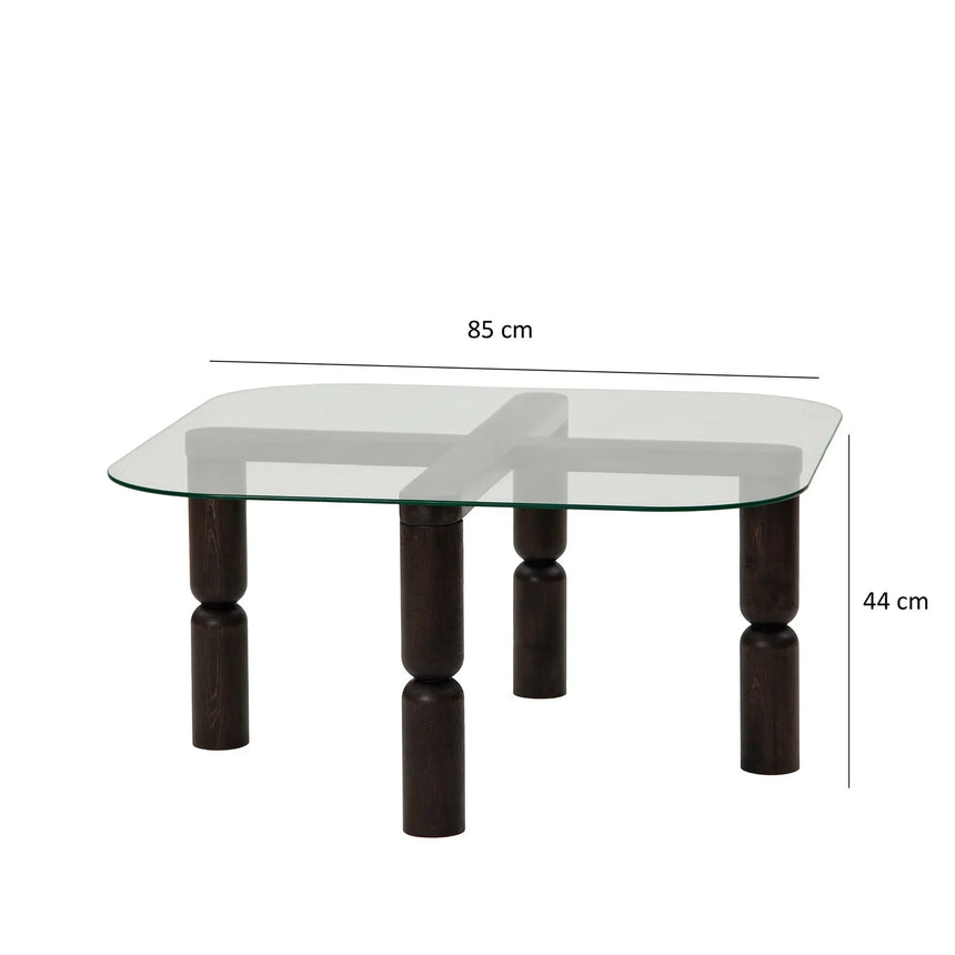 Couchtisch Kei aus Buchenholz und gehärtetem Glas in Anthrazit und Transparent, 80×80×40 cm von Hanah Home – Bild 10