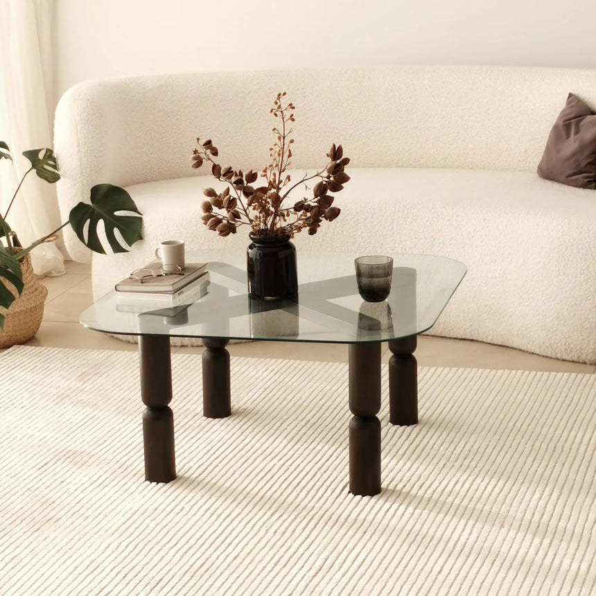 Couchtisch Kei aus Buchenholz und gehärtetem Glas in Anthrazit und Transparent, 80×80×40 cm von Hanah Home – Bild 2