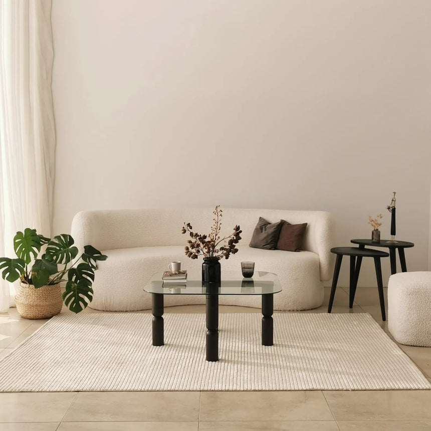 Couchtisch Kei aus Buchenholz und gehärtetem Glas in Anthrazit und Transparent, 80×80×40 cm von Hanah Home – Bild 3