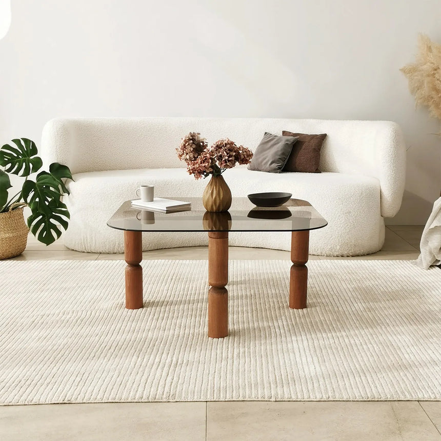 Couchtisch Kei aus Buchenholz und gehärtetem Glas in Walnuss und Bronze, 80×80×40 cm von Hanah Home – Bild 3