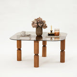 Couchtisch Kei aus Buchenholz und gehärtetem Glas in Walnuss und Bronze, 80×80×40 cm von Hanah Home – Bild 5
