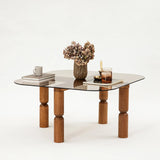 Couchtisch Kei aus Buchenholz und gehärtetem Glas in Walnuss und Bronze, 80×80×40 cm von Hanah Home – Bild 6
