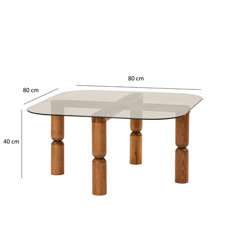 Couchtisch Kei aus Buchenholz und gehärtetem Glas in Walnuss und Bronze, 80×80×40 cm von Hanah Home – Bild 9