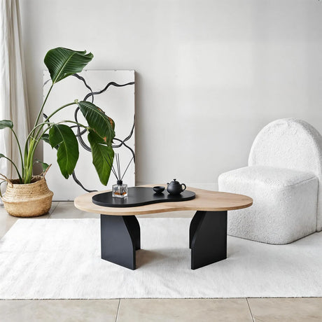 Couchtisch Melted aus melaminbeschichteten Holz in Saphir-Eiche und Schwarz, 105×65×35 cm von Hanah Home – Bild 2