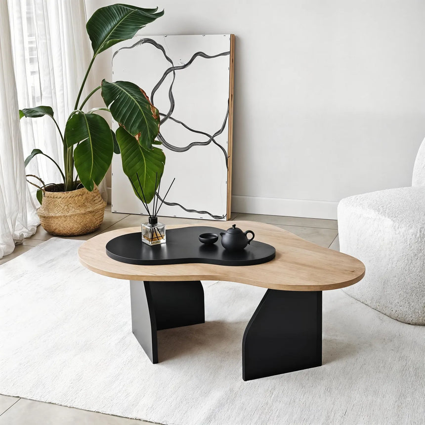 Couchtisch Melted aus melaminbeschichteten Holz in Saphir-Eiche und Schwarz, 105×65×35 cm von Hanah Home – Bild 5
