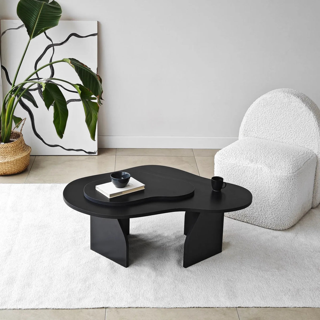 Couchtisch Melted aus melaminbeschichteten Holz in Schwarz, 105×65×35 cm von Hanah Home – Bild 3