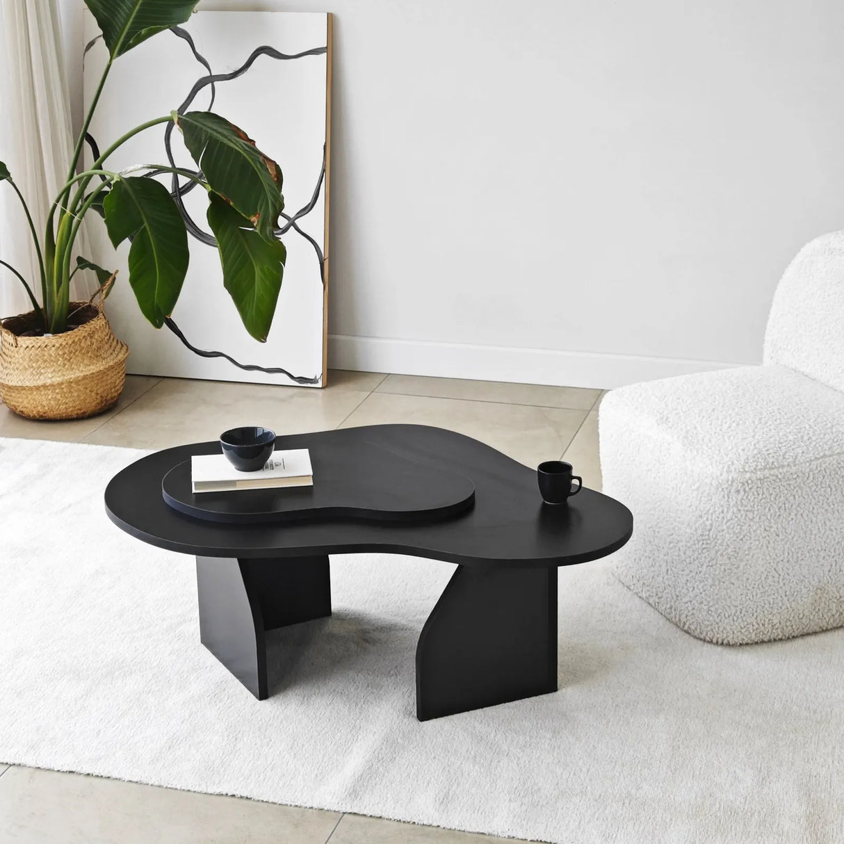 Couchtisch Melted aus melaminbeschichteten Holz in Schwarz, 105×65×35 cm von Hanah Home – Bild 4