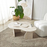 Couchtisch Melted aus melaminbeschichteten Holz in Travertin, 105×65×35 cm von Hanah Home – Bild 1