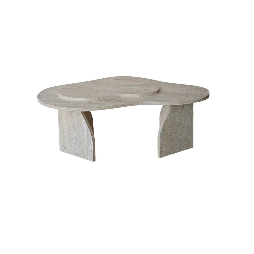 Couchtisch Melted aus melaminbeschichteten Holz in Travertin, 105×65×35 cm von Hanah Home – Bild 8