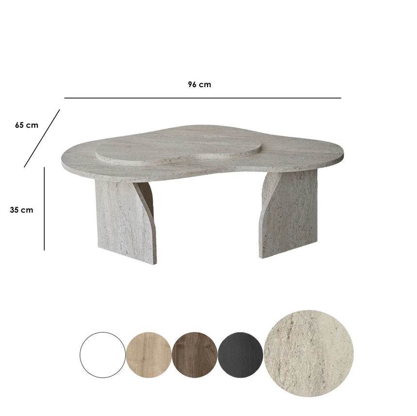 Couchtisch Melted aus melaminbeschichteten Holz in Travertin, 105×65×35 cm von Hanah Home – Bild 9