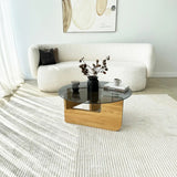 Couchtisch Mia aus massivem Kiefernholz und gehärtetem Glas in Eiche und Rauch, 75×75×35 cm von Hanah Home – Bild 1