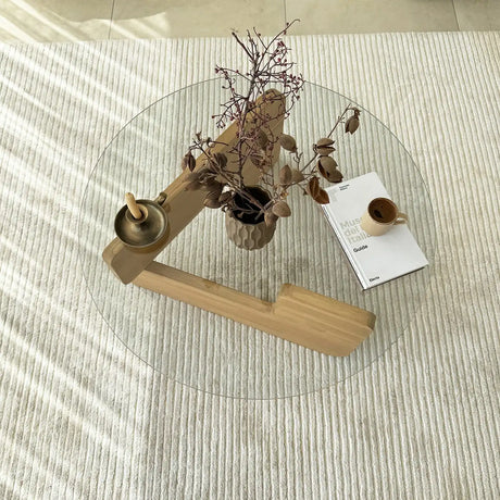 Couchtisch Mia aus massivem Kiefernholz und gehärtetem Glas in Eiche und Transparent, 75×75×35 cm von Hanah Home – Bild 3