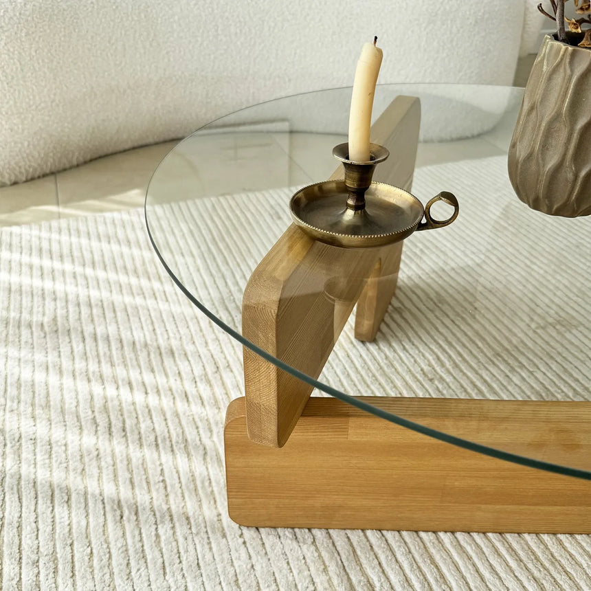 Couchtisch Mia aus massivem Kiefernholz und gehärtetem Glas in Eiche und Transparent, 75×75×35 cm von Hanah Home – Bild 4