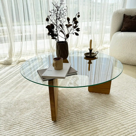Couchtisch Mia aus massivem Kiefernholz und gehärtetem Glas in Eiche und Transparent, 75×75×35 cm von Hanah Home – Bild 7