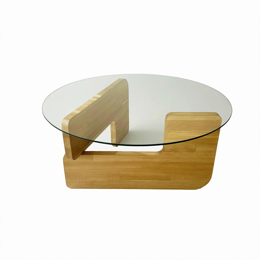 Couchtisch Mia aus massivem Kiefernholz und gehärtetem Glas in Eiche und Transparent, 75×75×35 cm von Hanah Home – Bild 8