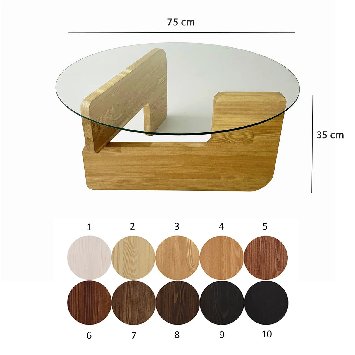 Couchtisch Mia aus massivem Kiefernholz und gehärtetem Glas in Eiche und Transparent, 75×75×35 cm von Hanah Home – Bild 9