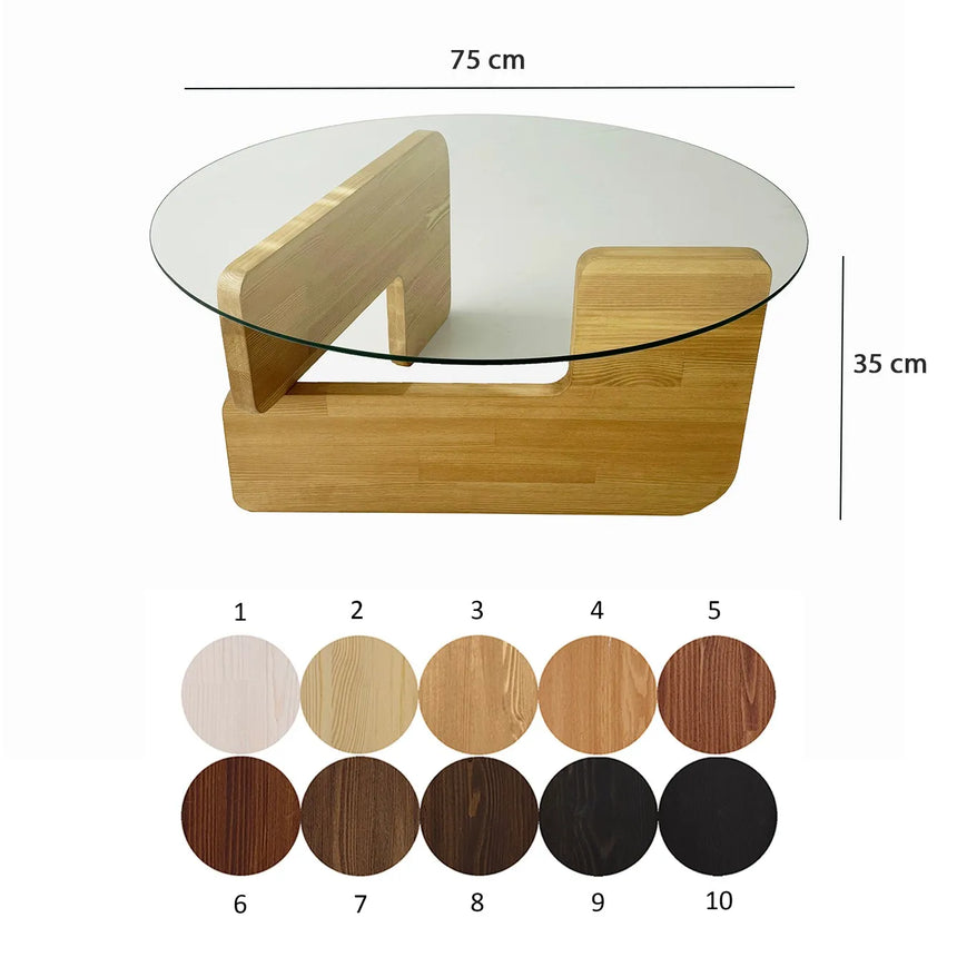 Couchtisch Mia aus massivem Kiefernholz und gehärtetem Glas in Eiche und Transparent, 75×75×35 cm von Hanah Home – Bild 9