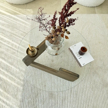 Couchtisch Mia aus massivem Kiefernholz und gehärtetem Glas in Walnuss und Transparent, 75×75×35 cm von Hanah Home – Bild 3