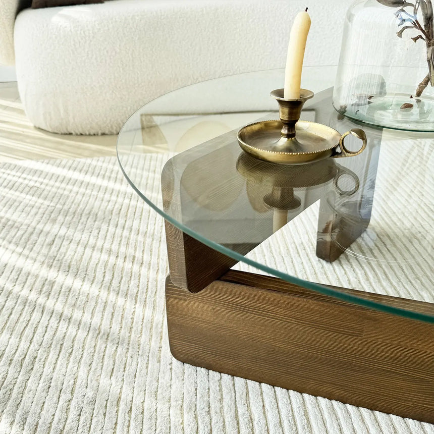 Couchtisch Mia aus massivem Kiefernholz und gehärtetem Glas in Walnuss und Transparent, 75×75×35 cm von Hanah Home – Bild 4