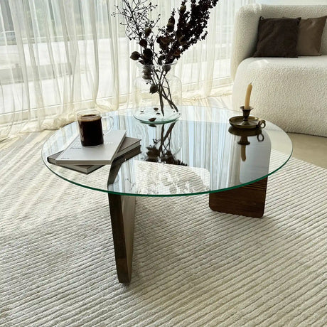 Couchtisch Mia aus massivem Kiefernholz und gehärtetem Glas in Walnuss und Transparent, 75×75×35 cm von Hanah Home – Bild 7