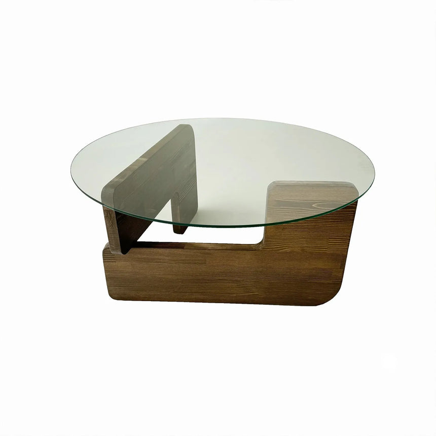 Couchtisch Mia aus massivem Kiefernholz und gehärtetem Glas in Walnuss und Transparent, 75×75×35 cm von Hanah Home – Bild 8