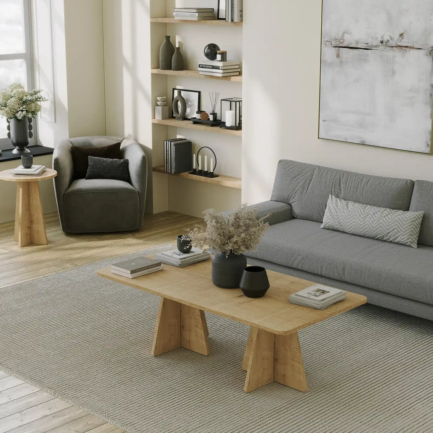 Couchtisch Mushroom aus melaminbeschichteten Holz in Saphir-Eiche, 120×60×40 cm von Hanah Home – Bild 2