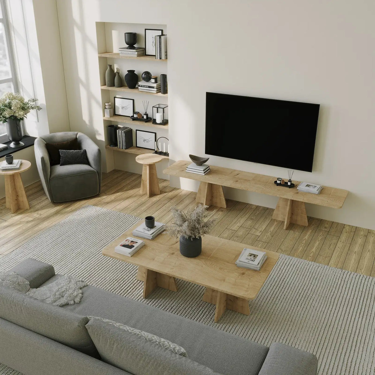 Couchtisch Mushroom aus melaminbeschichteten Holz in Saphir-Eiche, 120×60×40 cm von Hanah Home – Bild 3