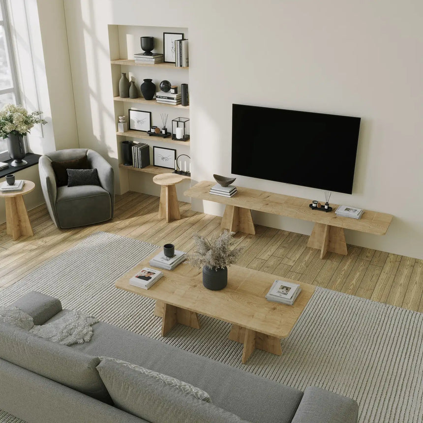 Couchtisch Mushroom aus melaminbeschichteten Holz in Saphir-Eiche, 120×60×40 cm von Hanah Home – Bild 3