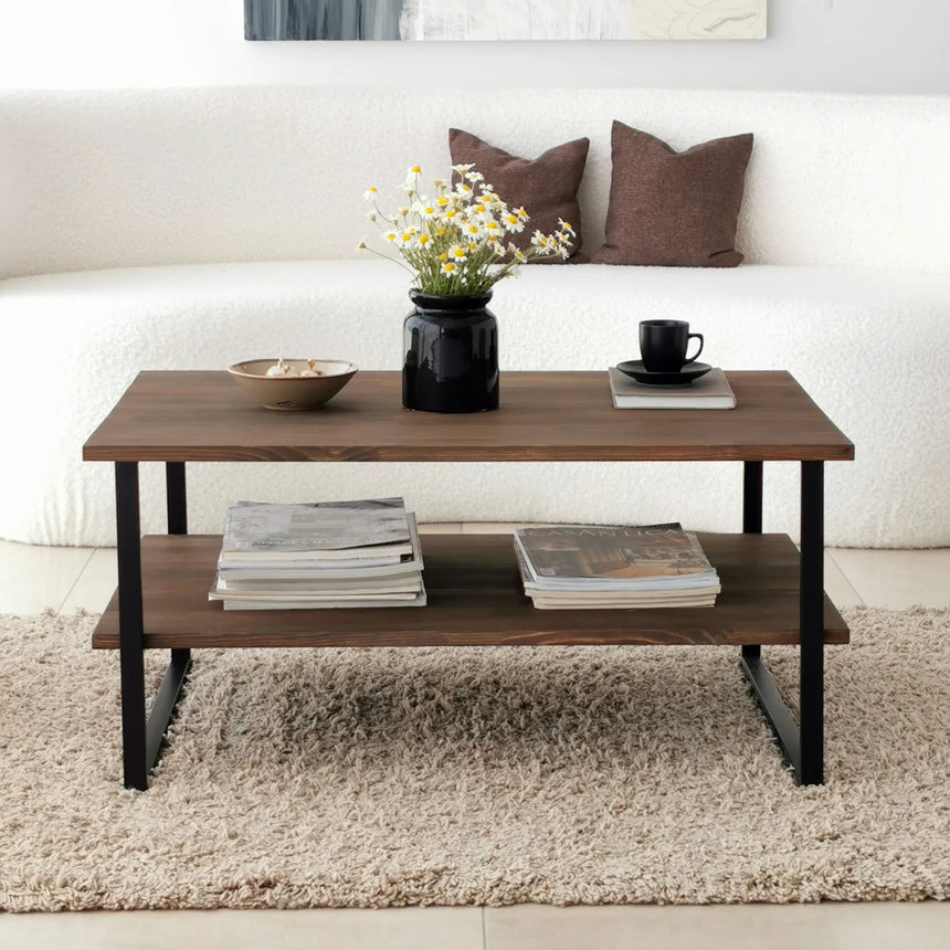 Couchtisch Neta aus massivem Kiefernholz und Metall, 85×60×40 cm von Hanah Home – Bild 1