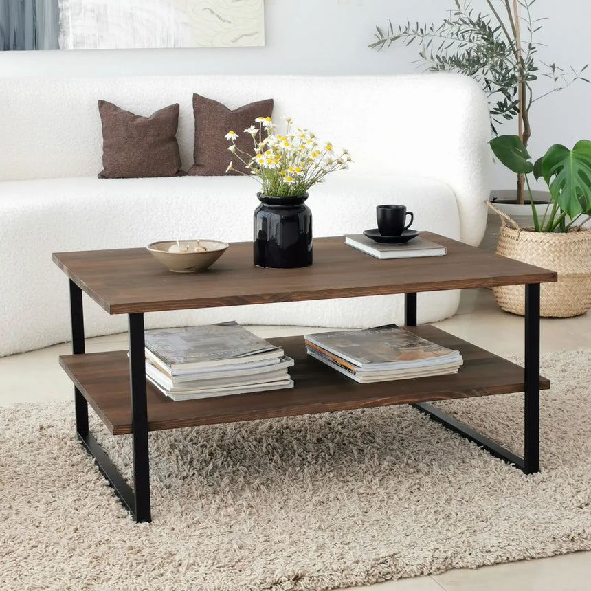 Couchtisch Neta aus massivem Kiefernholz und Metall, 85×60×40 cm von Hanah Home – Bild 2