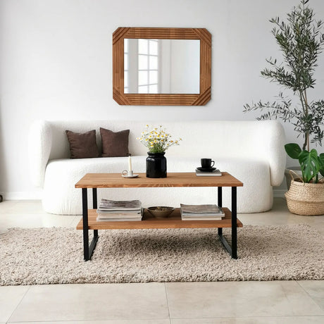 Couchtisch Neta aus massivem Kiefernholz und Metall in Eiche, 85×60×40 cm von Hanah Home – Bild 1