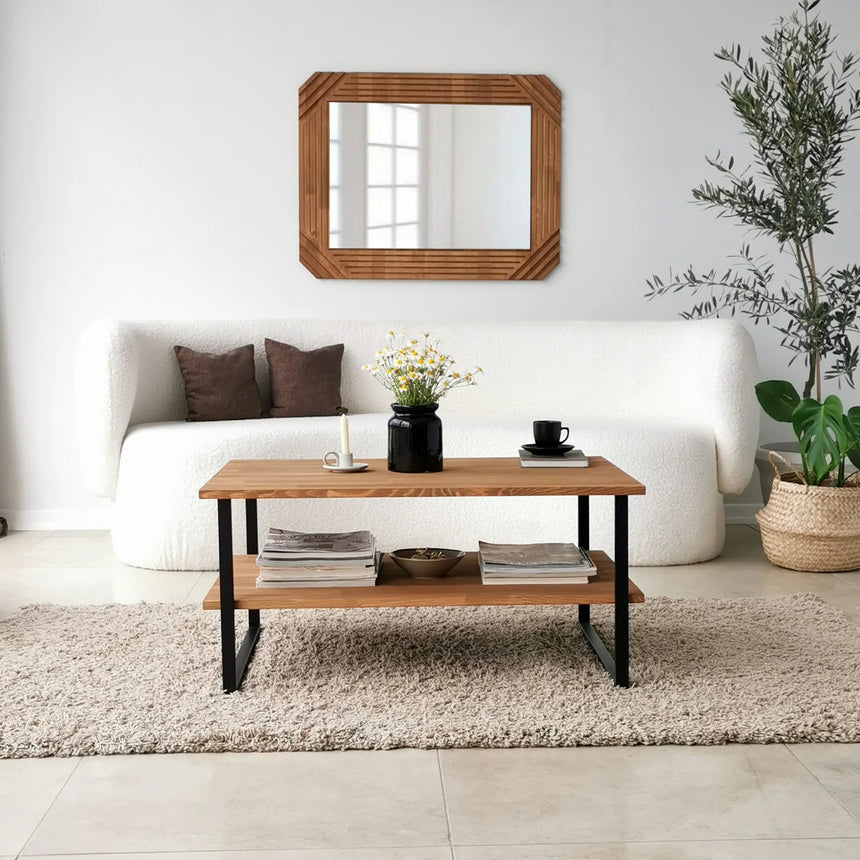 Couchtisch Neta aus massivem Kiefernholz und Metall in Eiche, 85×60×40 cm von Hanah Home – Bild 1