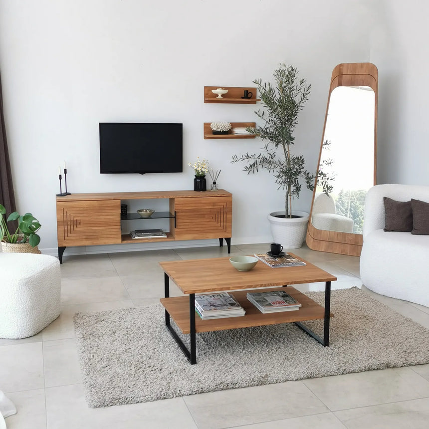 Couchtisch Neta aus massivem Kiefernholz und Metall in Eiche, 85×60×40 cm von Hanah Home – Bild 3