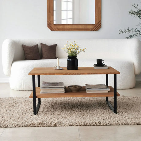 Couchtisch Neta aus massivem Kiefernholz und Metall in Eiche, 85×60×40 cm von Hanah Home – Bild 5