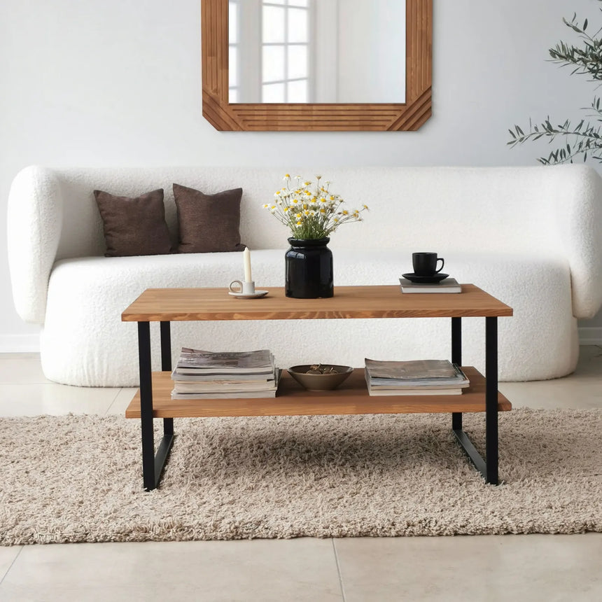 Couchtisch Neta aus massivem Kiefernholz und Metall in Eiche, 85×60×40 cm von Hanah Home – Bild 5