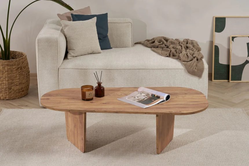 Couchtisch Ovalis aus melaminbeschichteter Spanplatte in Atlantische Kiefer, 130×65×40 cm von Hanah Home – Bild 1