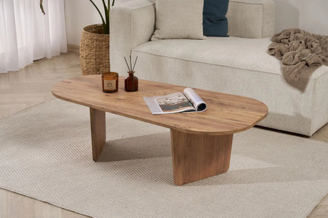 Couchtisch Ovalis aus melaminbeschichteter Spanplatte in Atlantische Kiefer, 130×65×40 cm von Hanah Home – Bild 2